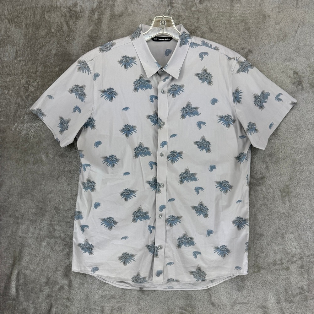 TravisMathew Mens Grey‎ Floral Short Sleeve Button Up Shirt 1MW757 Size L
